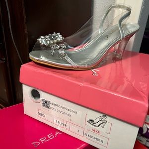 Clear wedding silver heels